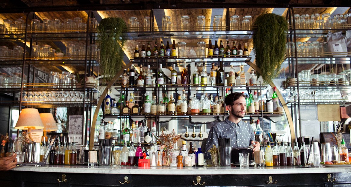 A bartender ready to make Bloody Marys. Photograph by William Hereford