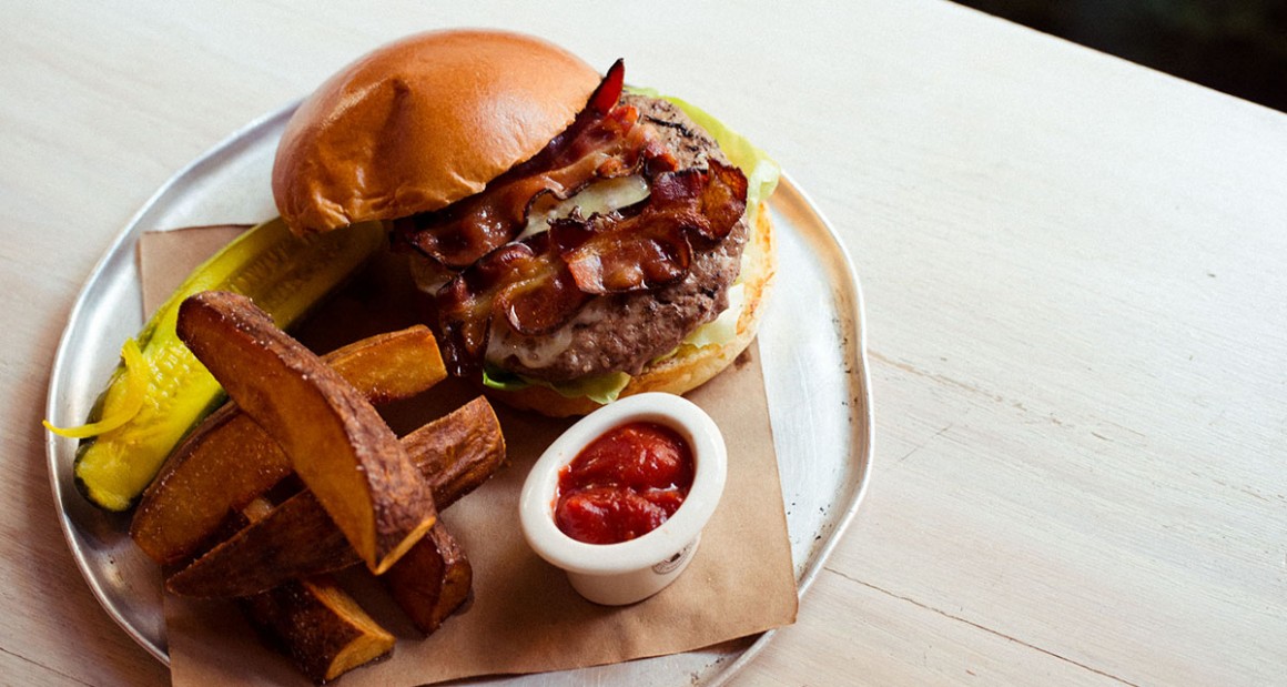 Bacon cheeseburger, house pickles, duck fat fries. Photograph by William Hereford