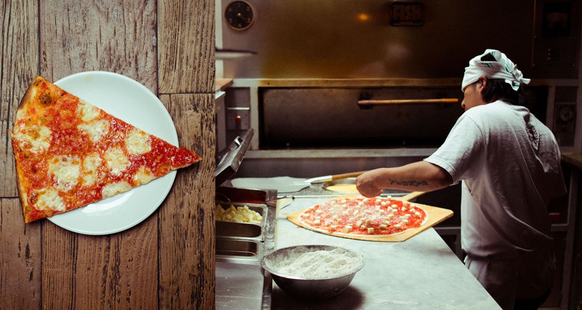 Pizza being crafted at Rubirosa. Photograph by William Hereford