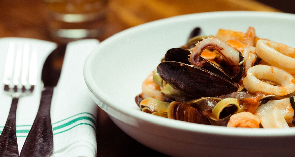 Tagliatelle with clams, shrimp and mussels. Photograph by William Hereford