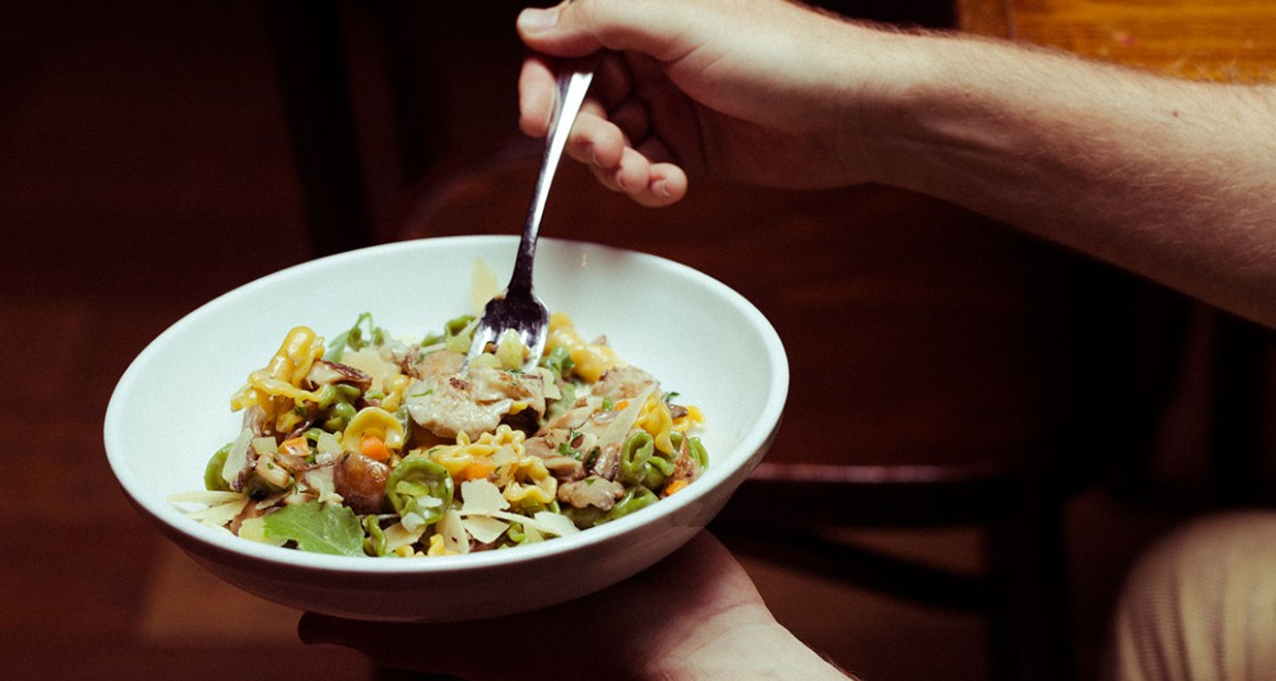 Campanelle with spinach. Photograph by William Hereford